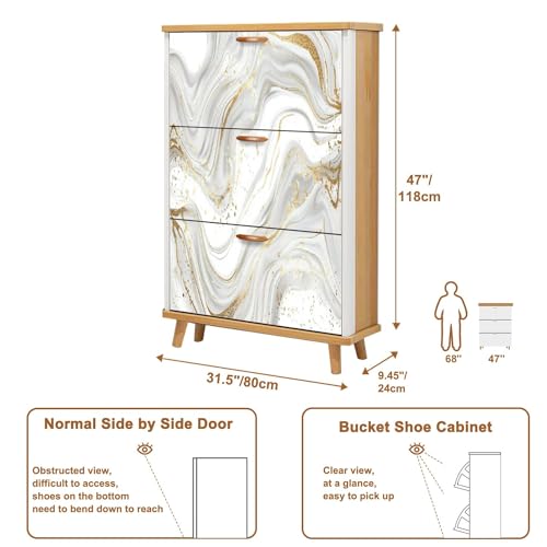 Shoe Cabinet with 3 Flip Drawers Wooden Storage for Entryway X55058