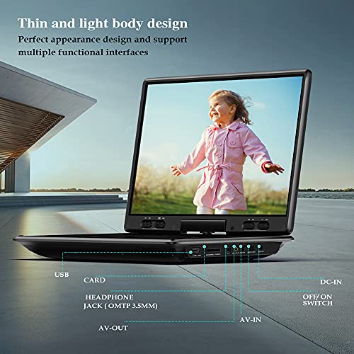 Portable DVD Player with 12.5" HD Swivel Screen, 6-Hour Battery, Car Mount Included M3843