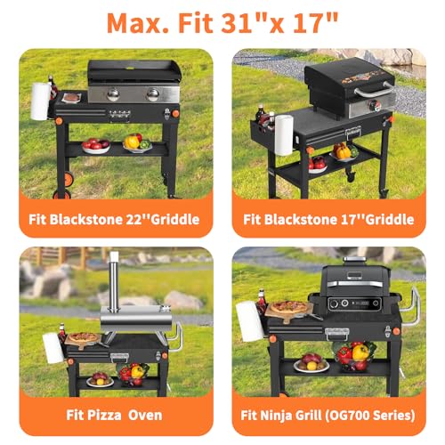 Portable Grill Stand with Wheels and Double Shelf for Outdoor BBQ O473