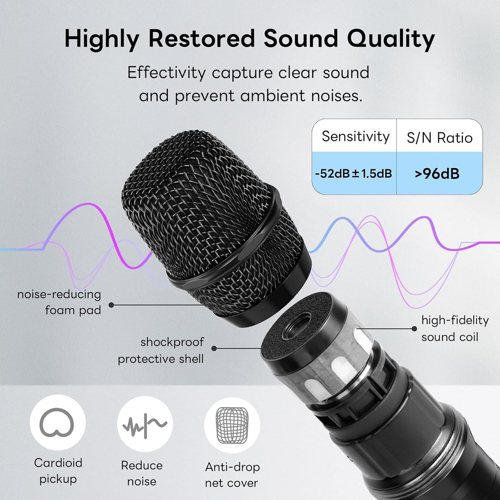 Metal Dual Wireless Microphone System with Receiver for Karaoke, DJ, Party I55368