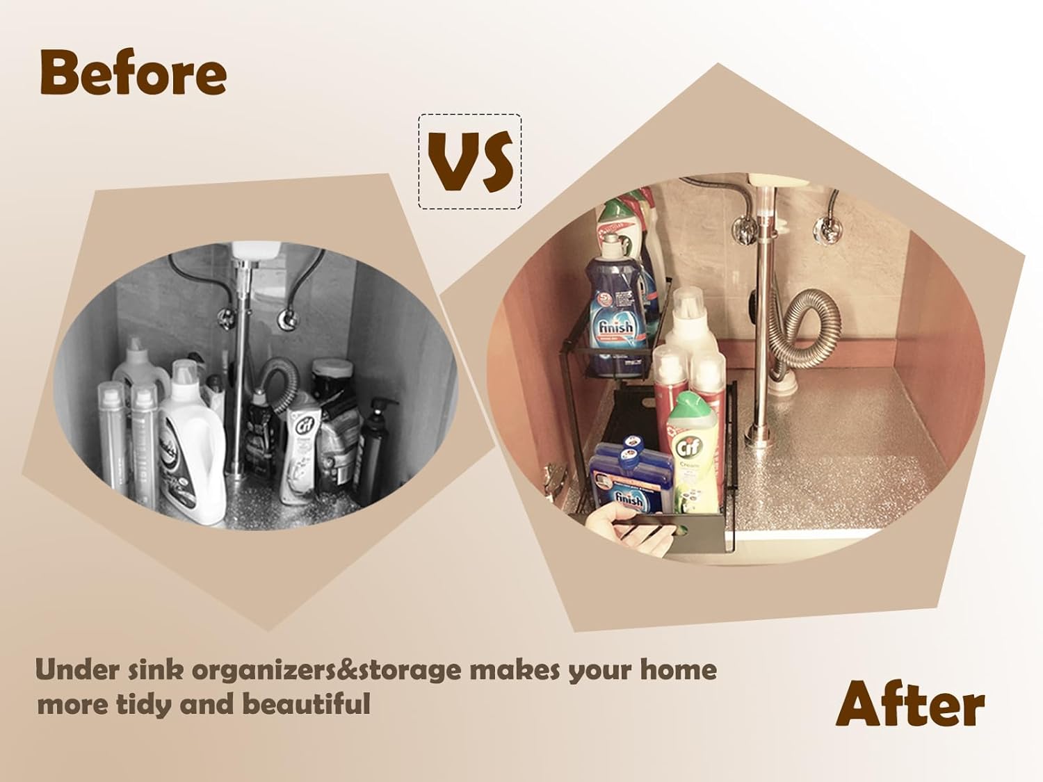 Under Sink Organizer 2 Tier Pull Out Sliding Shelf L-Shape Metal Storage L6918