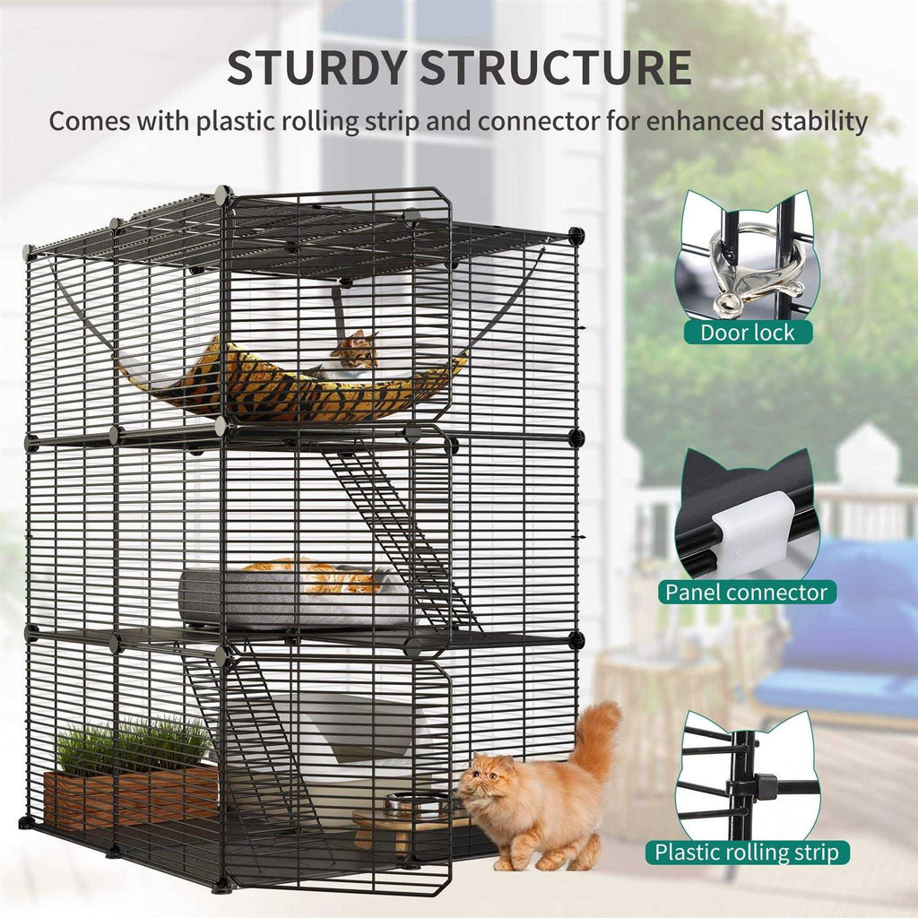 Cat Cage Indoor Cat Enclosures DIY Cat Playpen Metal Kennel with Hammock E72014
