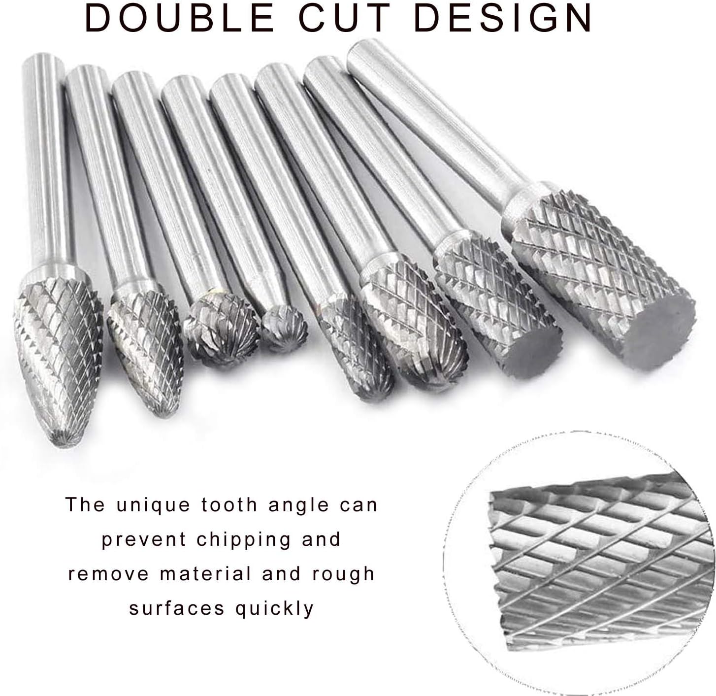 Carbide Burr Set 8Pcs Tungsten Double Cut Rotary Files 1/4 Shank Die Grinder Cutting Tool I228127