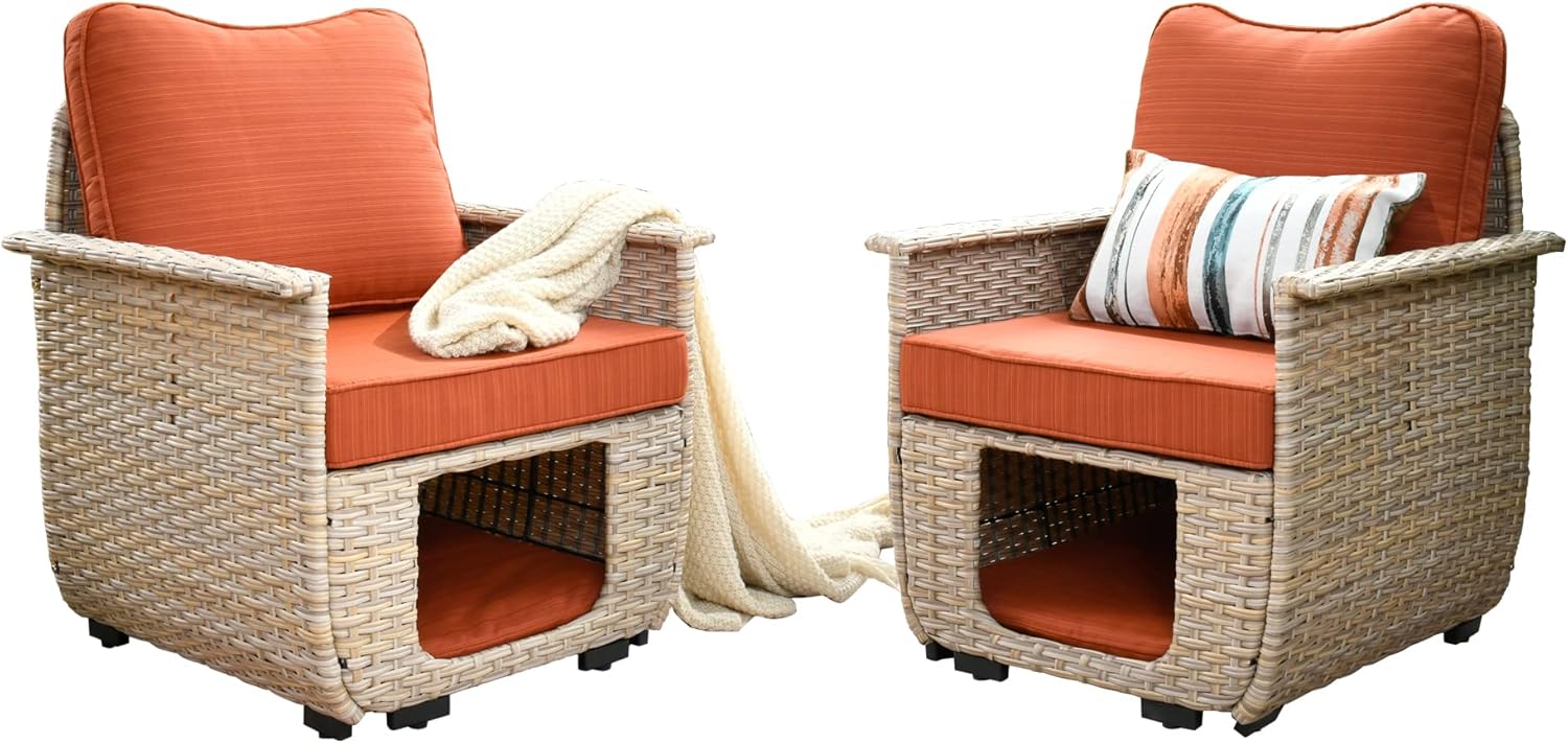 Outdoor Patio Conversation Set with Pet House Wicker Rattan Sofa N2343
