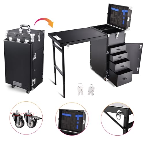 Rolling Manicure Table with 4 Drawers, Foldable Nail Station M487044