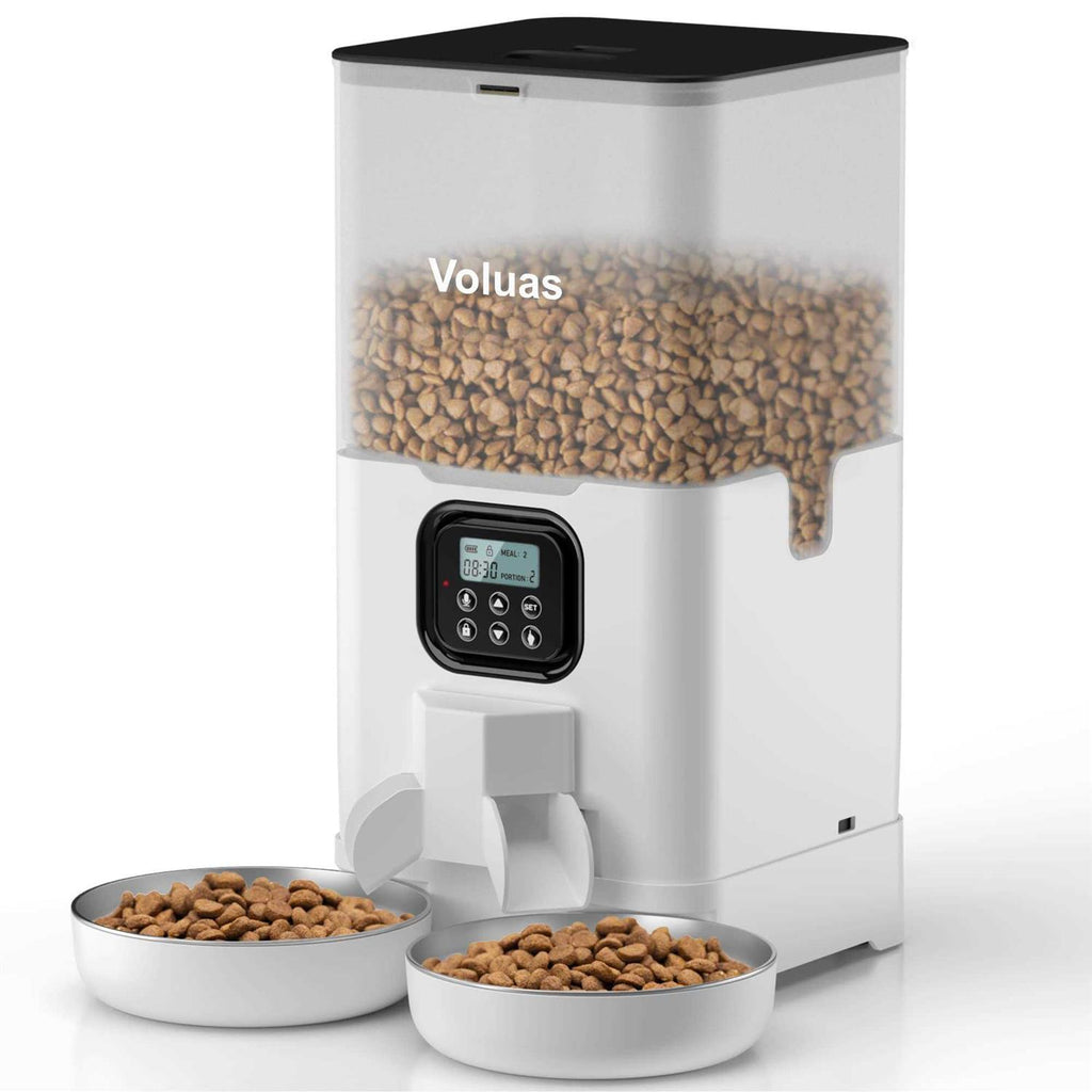 Voluas Automatic Cat Feeders for Two Cats Double Pet Feeder with 2 Stainless Steel Bowls - Pet Supplies online store