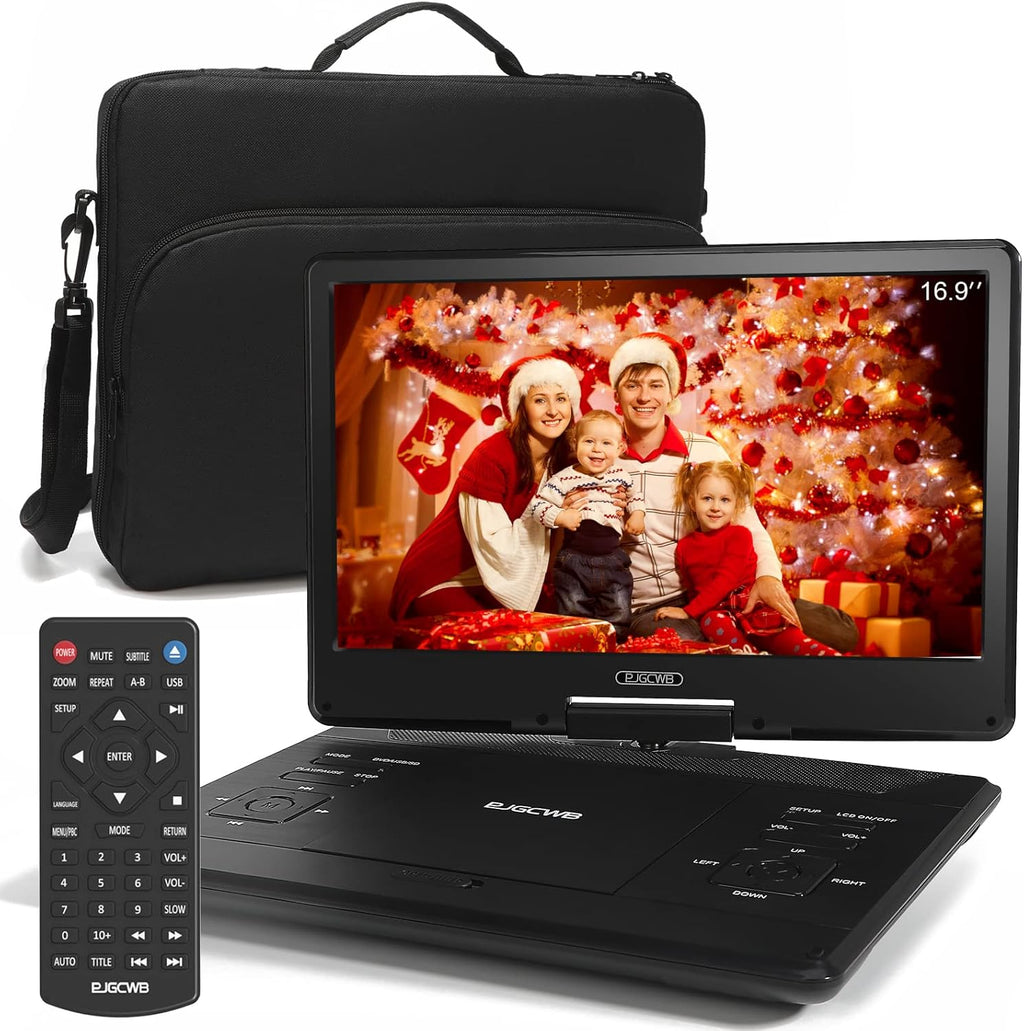 16.9" Portable DVD Player with 14.1" Large HD Screen,High Volume Speaker,with Extra Carrying Bag,Supports 4-6 Hours Built-in Battery and USB/SD Card/Sync TV [Not Support Blu-Ray]…