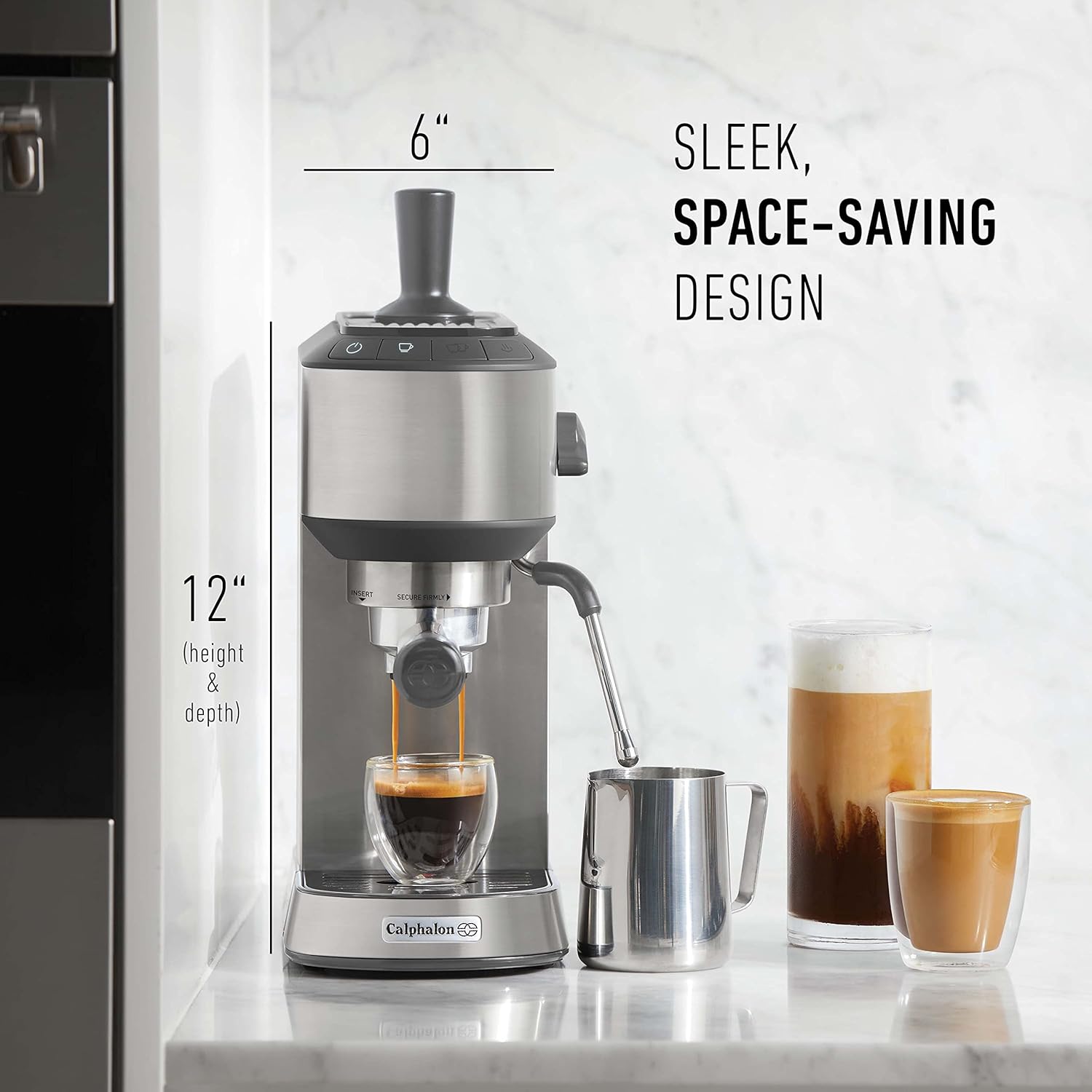 Compact Espresso Machine with Milk Frother, Stainless Steel V279237