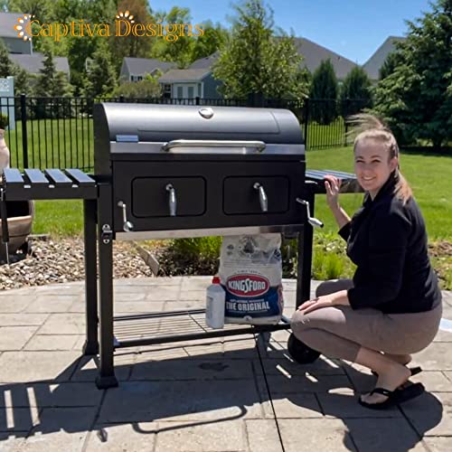 Extra Large Charcoal BBQ Grill with Oversize Cooking Area and Foldable Side Tables L798