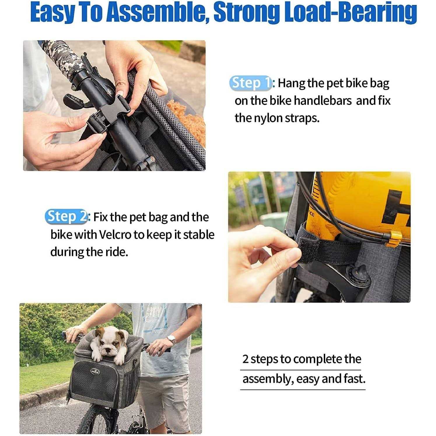 Dog Bike Basket Carrier Pet Bicycle Front Carrier Foldable Removable I8204