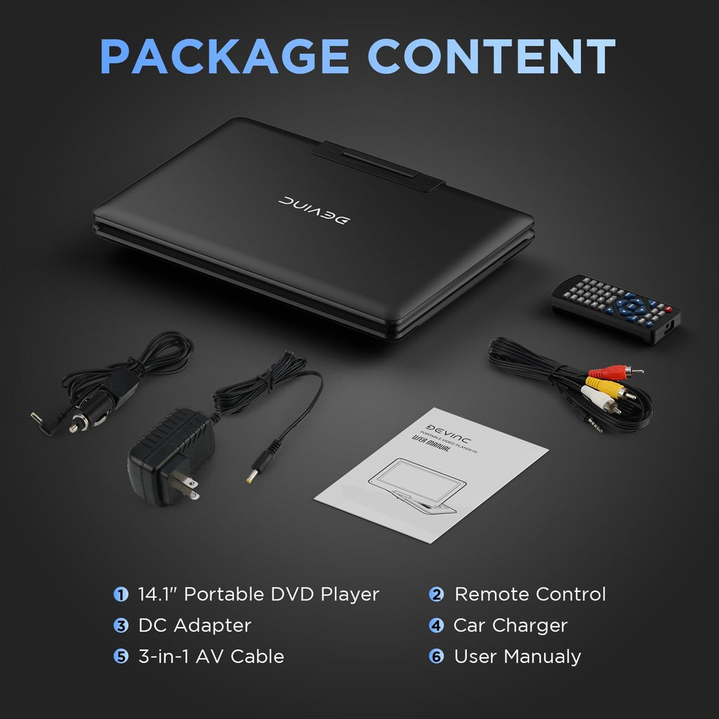 Portable DVD Player with 14.1" HD Screen, USB/SD Support, 6H Battery G979960