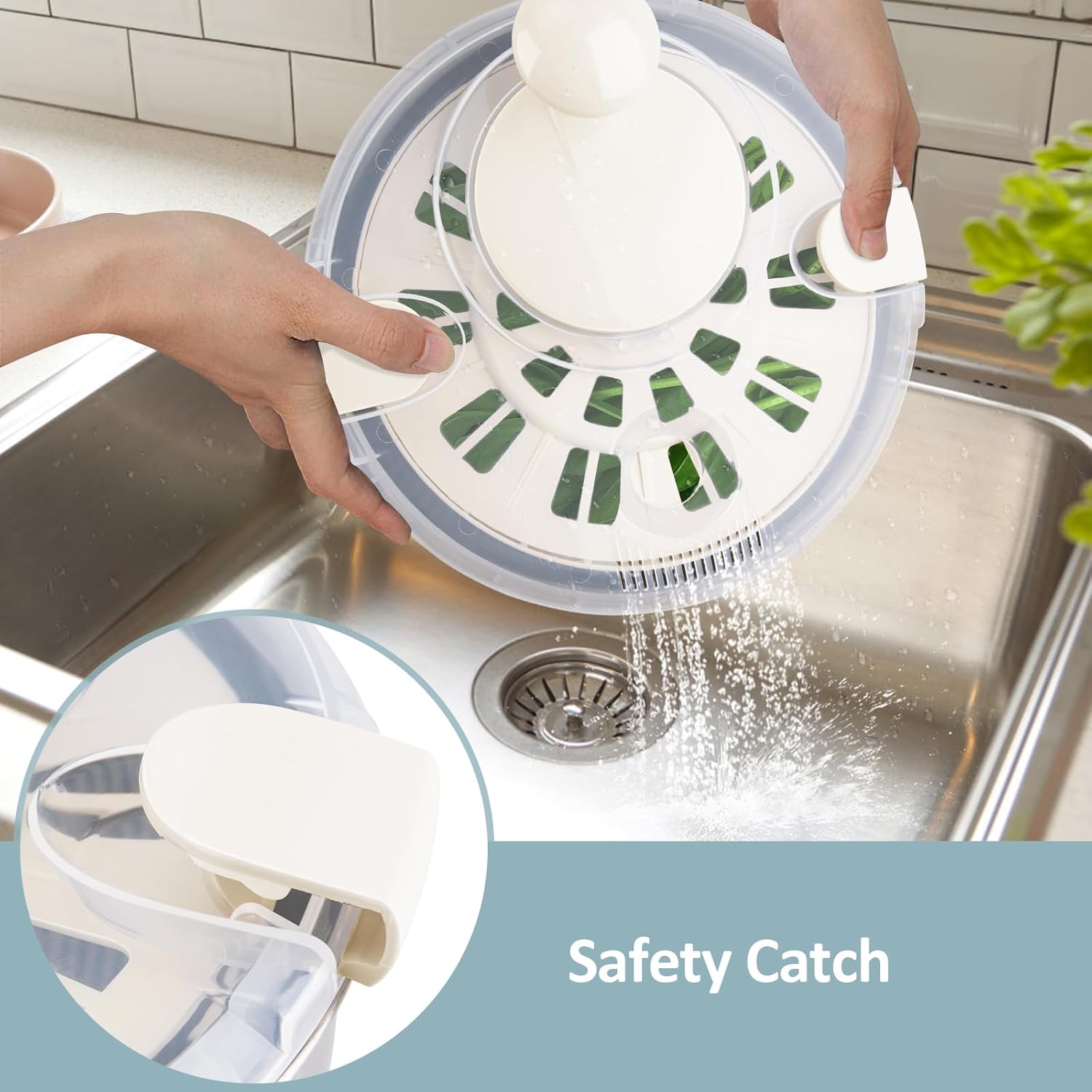 Salad Spinner Stainless Steel Large, Multi-Use Lettuce Spinner with Drain Bowl Colander C4782