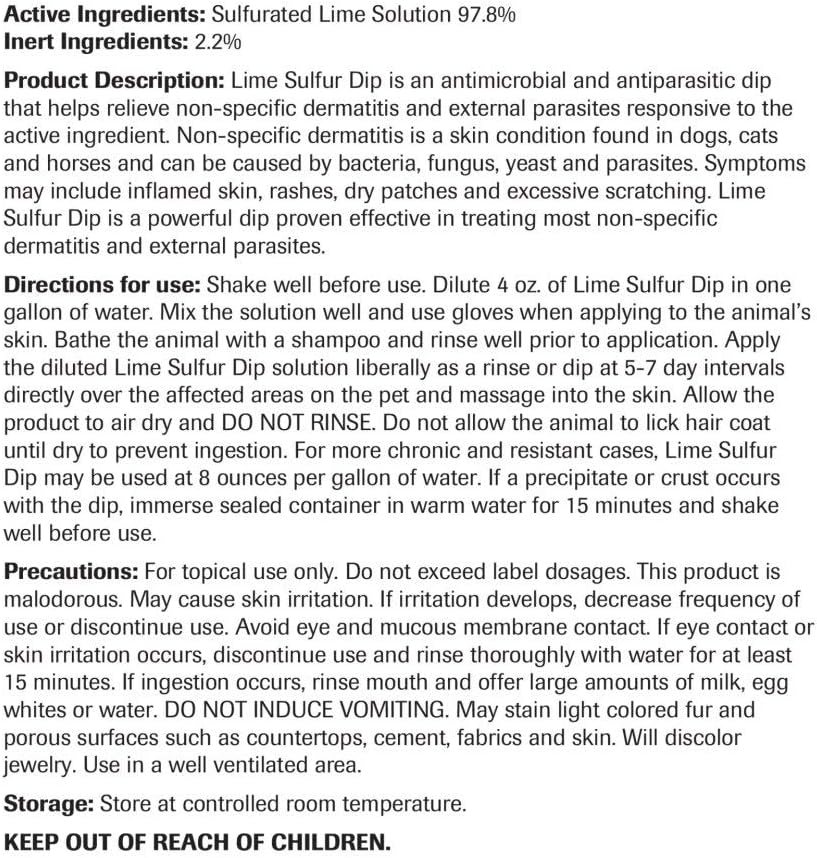 Lime Sulfur Dip Concentrated Solution for Dogs, Cats & Horses F947824