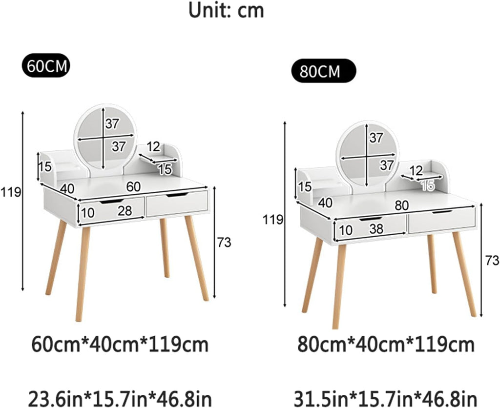 Makeup Vanity Desk with Mirror and Storage Drawers J7681