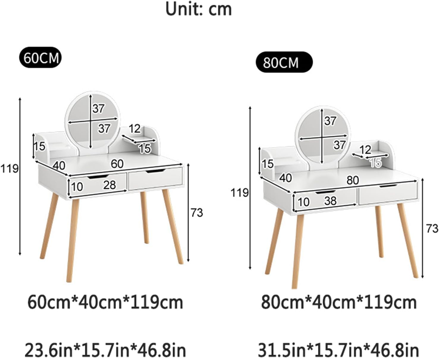 Makeup Vanity Desk with Mirror and Storage Drawers J7681