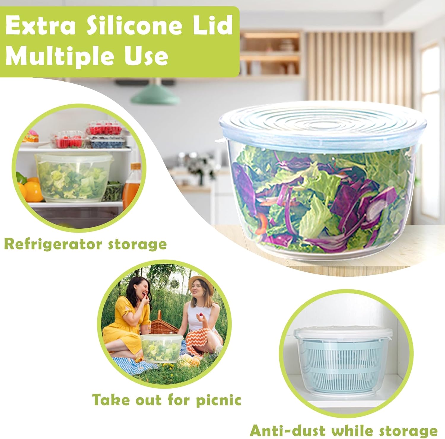 Salad Spinner, 4.8 Qt Large Capacity with Storage Lid, Non-skid Base D1698