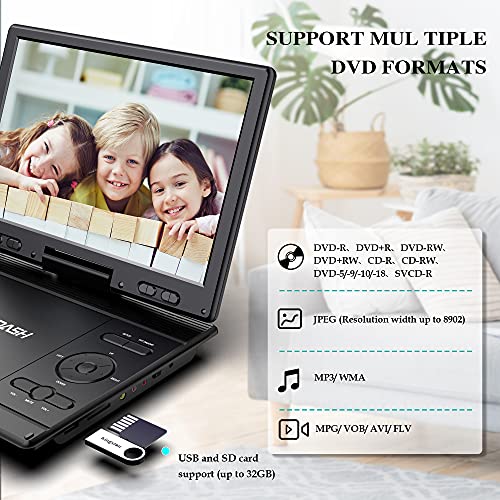 Portable DVD Player with 12.5" HD Swivel Screen, 6-Hour Battery, Car Mount Included M3843