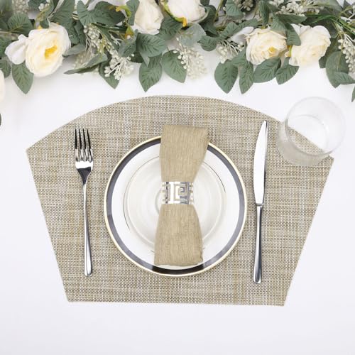Round Table Placemats Set of 4 Non Slip Heat Resistant Woven Vinyl Metallic Golden U3114