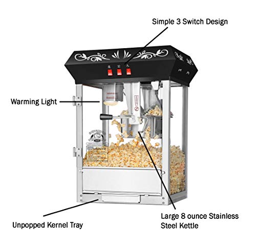 Popcorn Machine with 8oz Stainless Steel Kettle, Black R26475