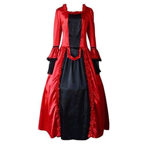 Renaissance Medieval Costumes for Women Patchwork Lace Flare Sleeve Maxi Dresses Halloween Cosplay Dresses