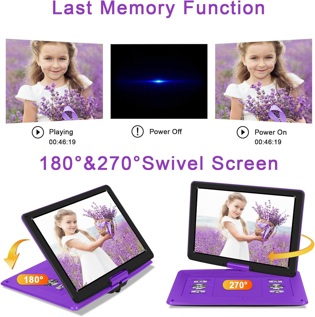 Portable DVD Player with 15.6" HD Screen, 6-Hour Battery, USB/SD Card Support K393