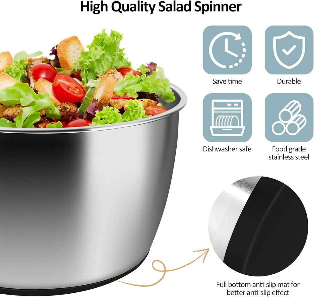 Salad Spinner Stainless Steel Large, Multi-Use Lettuce Spinner with Drain Bowl Colander C4782