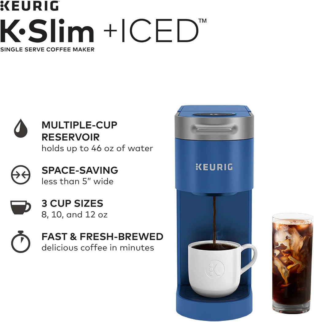 Single-Serve Coffee Maker, Blue, Brews Hot and Iced Coffee, 3 Cup Sizes L389963