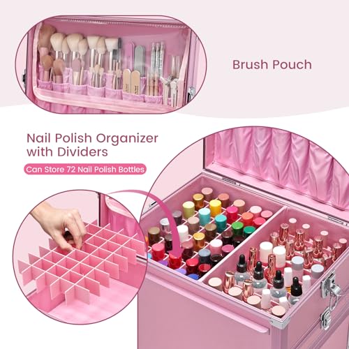 Rolling Manicure Table with 5 Drawers, Foldable Nail Desk on Wheels L19697