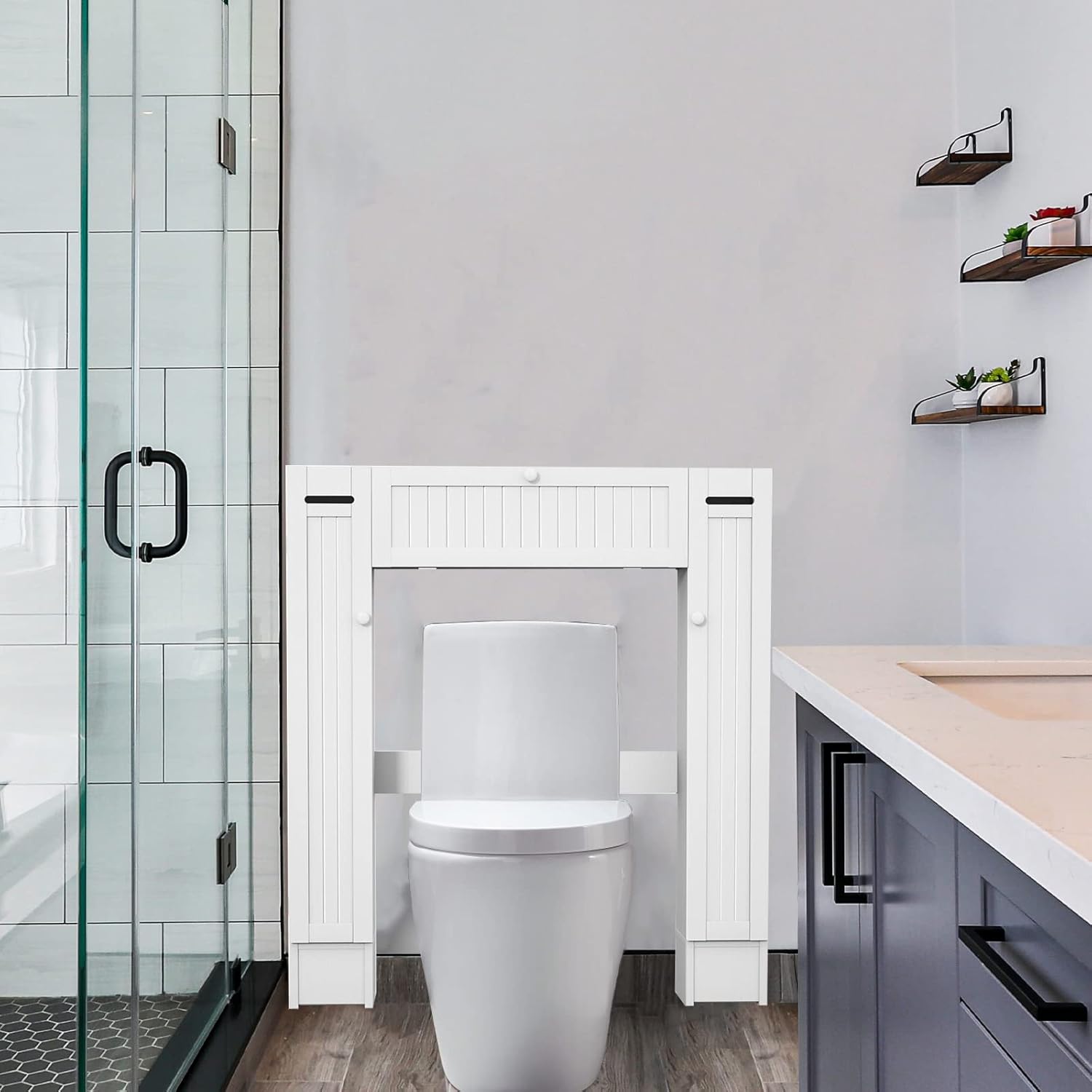 Freestanding Over The Toilet Cabinet with 2 Side Doors, White Y661
