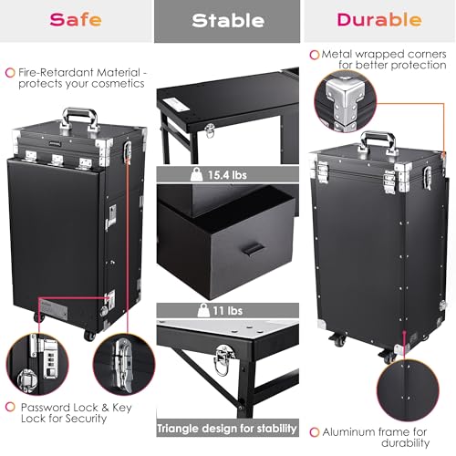 Rolling Manicure Table with 4 Drawers, Foldable Nail Station M487044