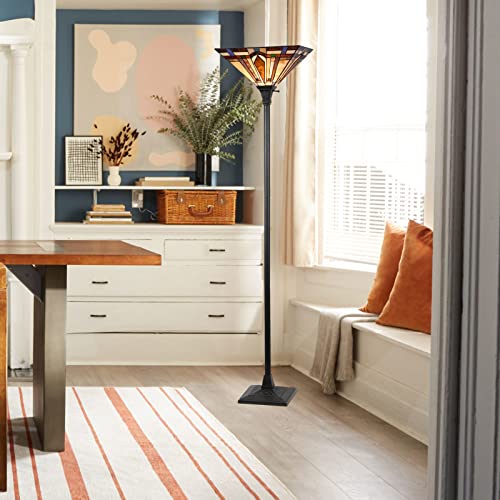 Torchiere Floor Lamp with Stained Glass Shade Q846