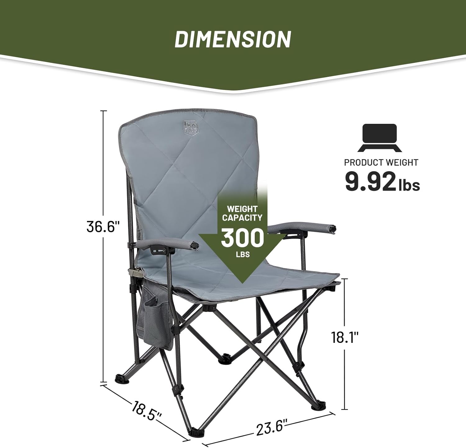 Folding Padded Outdoor Camp Chair for Adults, Supports 300 LBS H172760