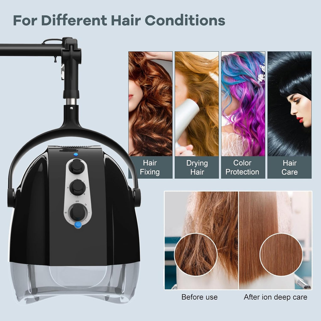 Wall Mount Hooded Hair Dryer with Ionic Technology and Adjustable Timer O67685