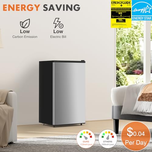 Mini Fridge with Freezer, Single Door, Adjustable Thermostat, Compact for Bedroom Office Dorm Y715