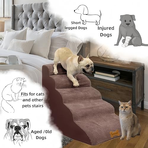 5 Step Dog Stairs for High Beds, Non-Slip Pet Ramp for Small to Large Dogs and Cats P922066