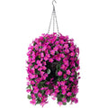 Artificial Faux Silk Hanging Flowers Plants Baskets for Outdoor Outside Spring Summer Decoration, Fake UV Resistant Look Real Fuchsia Orchid Trailing Vines for Porch Patio Home