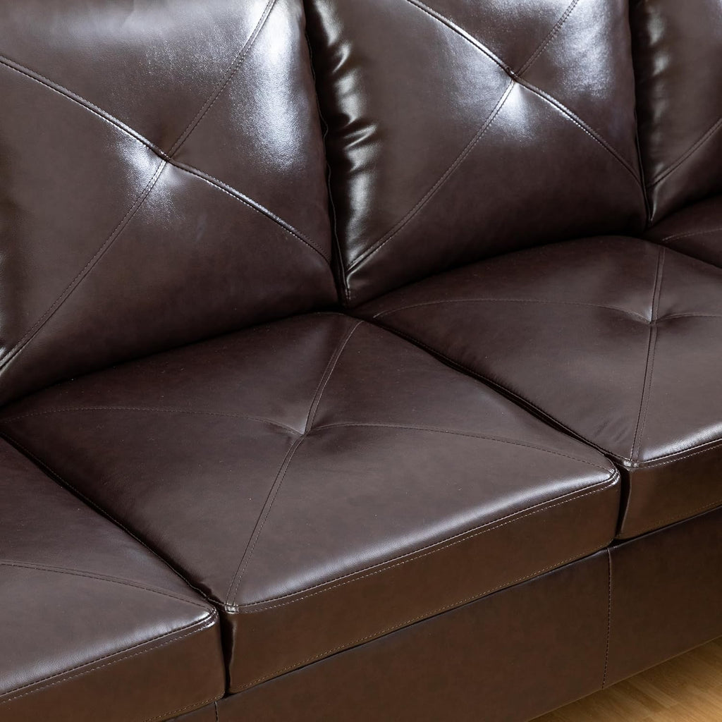 L-Shaped Sectional Sofa with Chaise, Faux Leather, Brown R925652