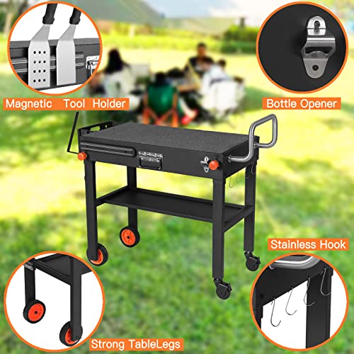 Portable Grill Stand with Wheels and Double Shelf for Outdoor BBQ O473