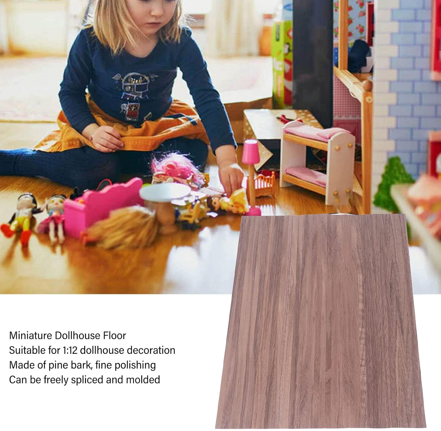 Pine Wood Bark Miniature Floorboard for 1:12 Dollhouse Decoration I668