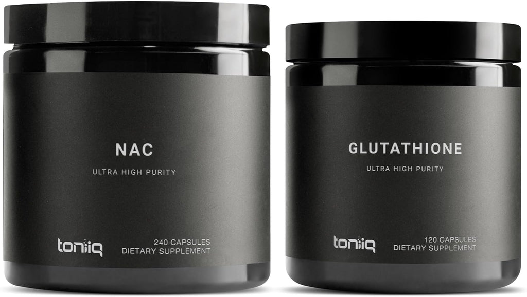 Toniiq Glutathione & NAC Bundle - 1300mg Ultra High Purity 98%+ NAC and Glutathione 1000mg Concentrated Formula - Highly Purified and Highly Bioavailable