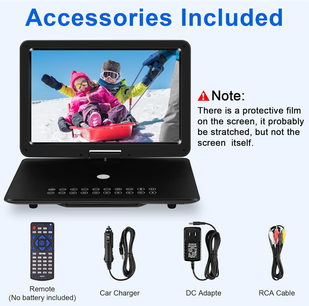 Portable DVD Player with HD Swivel Screen, Rechargeable Battery, USB/SD Card Support W355