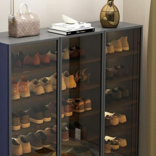 Shoe Cabinet with Glass Doors and Sensor Light, 6-Tier Freestanding Shoe Rack Storage Organizer T33337