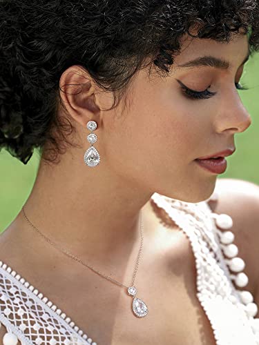 Teardrop Cubic Zirconia Bridal Necklace and Earrings Set for Women V959481