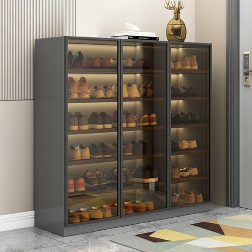 Shoe Cabinet with Glass Doors and Sensor Light, 6-Tier Freestanding Shoe Rack Storage Organizer T33337