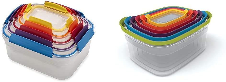 Joseph Joseph Nest Lock 10-Piece and Nest 12-Piece Plastic Food Storage Container Sets with Lockable Airtight Leakproof Lids
