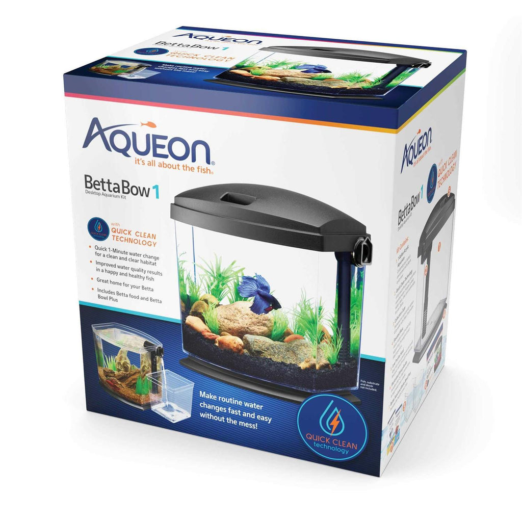 Betta Fish Aquarium Kit with Quick Clean Technology, Black T234198