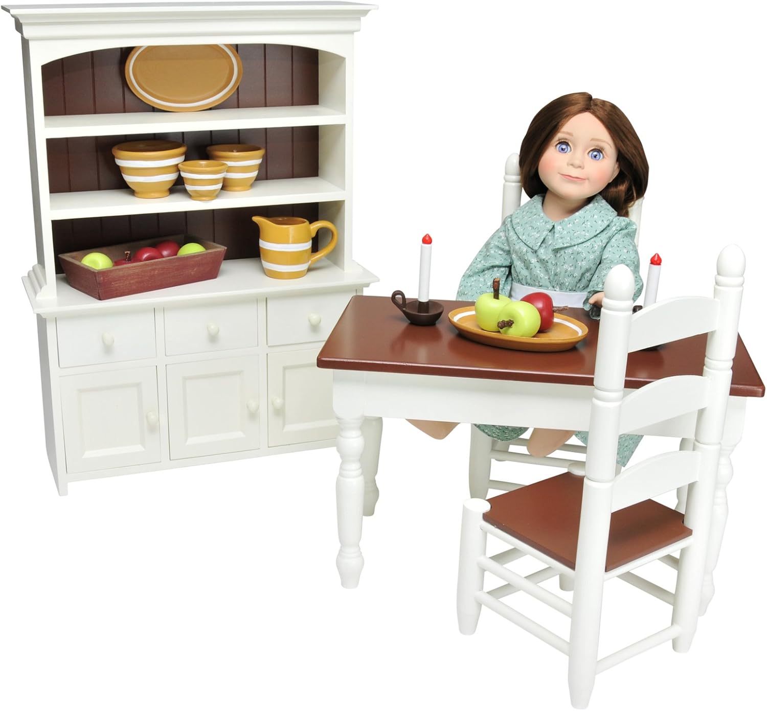18 Inch Doll Furniture Wooden Kitchen Table and Two Chairs C4899