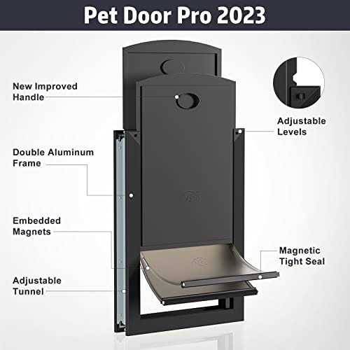 Weatherproof dog door with sliding lock panel and adjustable tunnel W872