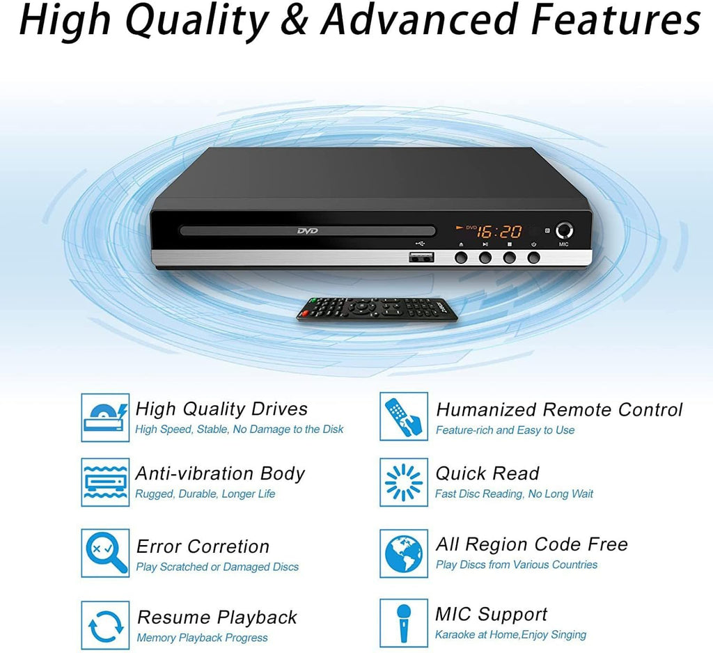 DVD Player for TV with Remote, 1080P HD, HDMI & USB Input K7012