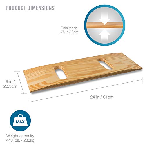 Transfer Board for Patient and Senior Slide Transfers, Heavy-Duty Wood, Holds 440 lbs B5135